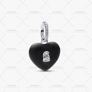Pandora Matte Black Ceramic Heart Padlock Dangle Charm